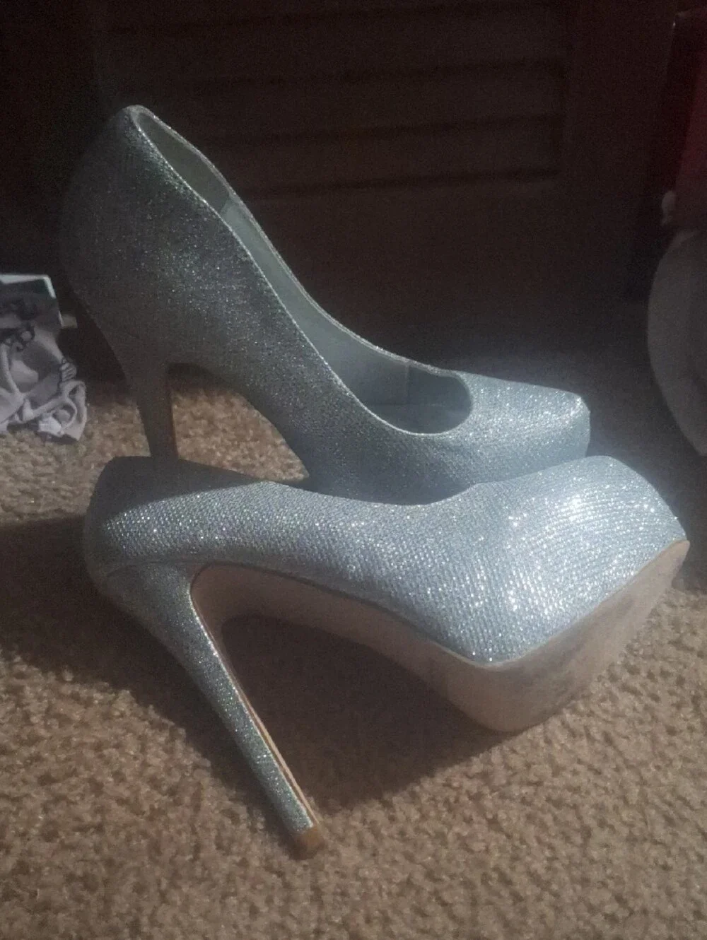 Dream Pairs Silver Glitter Platform Stiletto Pumps